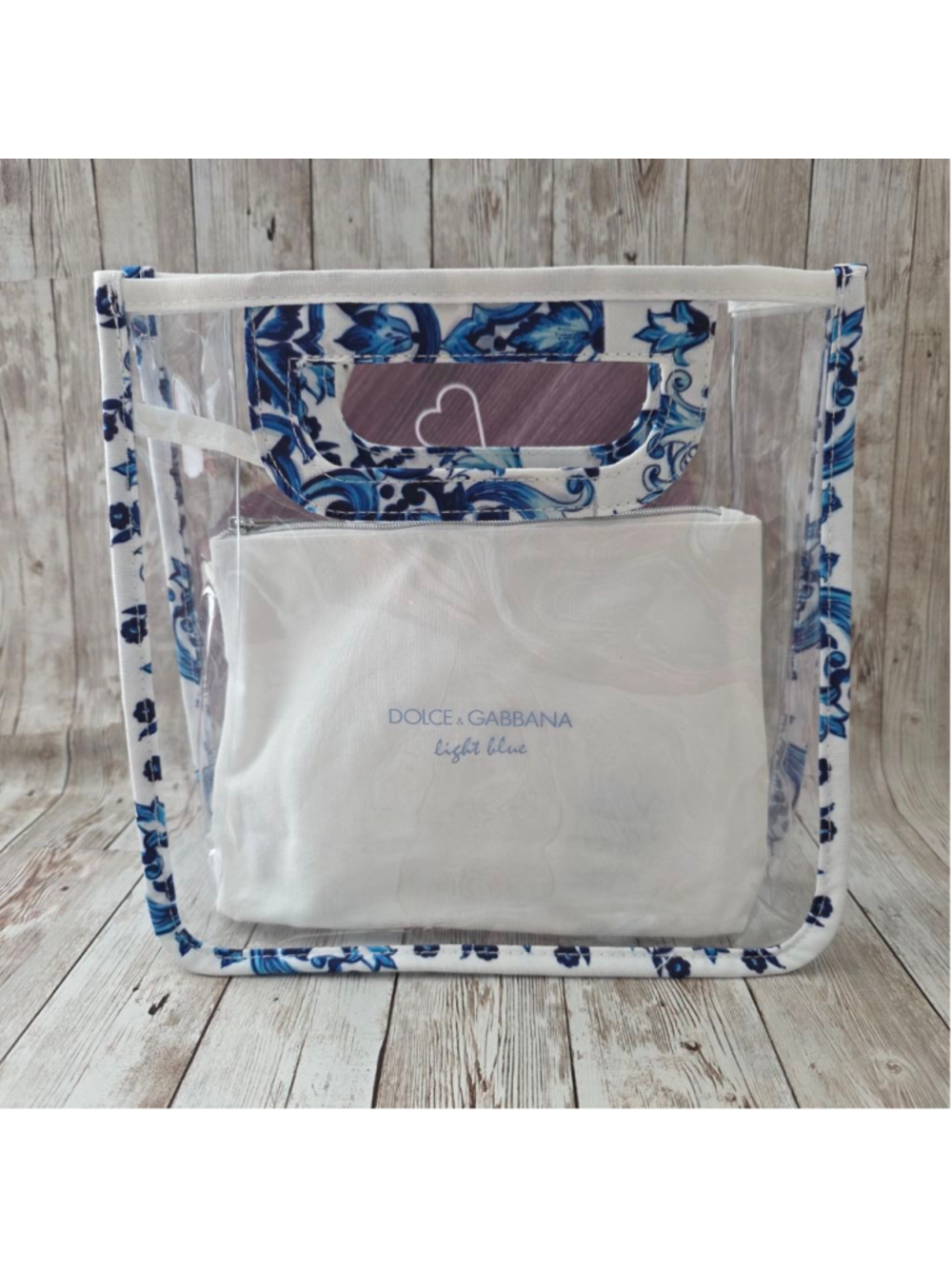 Dolce & Gabbana White Blue Pouch Clear Bag NWOT